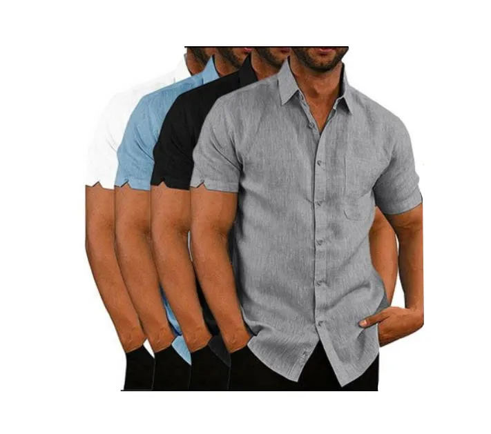 

Summer Lapel Solid Color Short-Sleeved Button Linen Shirt For Men