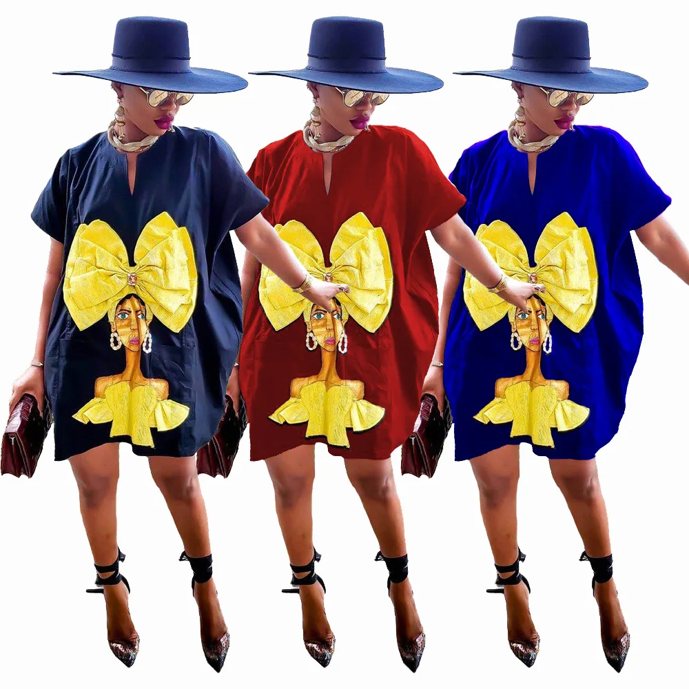 

ASSUN summer african design clothing t shirt printing dresses big hips women clothes short cotton dress