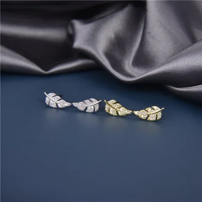 

S925 Sterling Silver Micro Pave Diamond Leaf Earrings 18K Real Gold Plated CZ Palm Leaf Stud Earrings Women