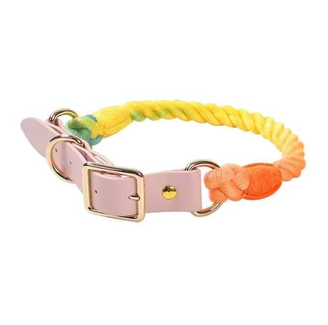 

Popular hot pet accessories dog collar with coton rope and leather dorable China factory, 6 colors