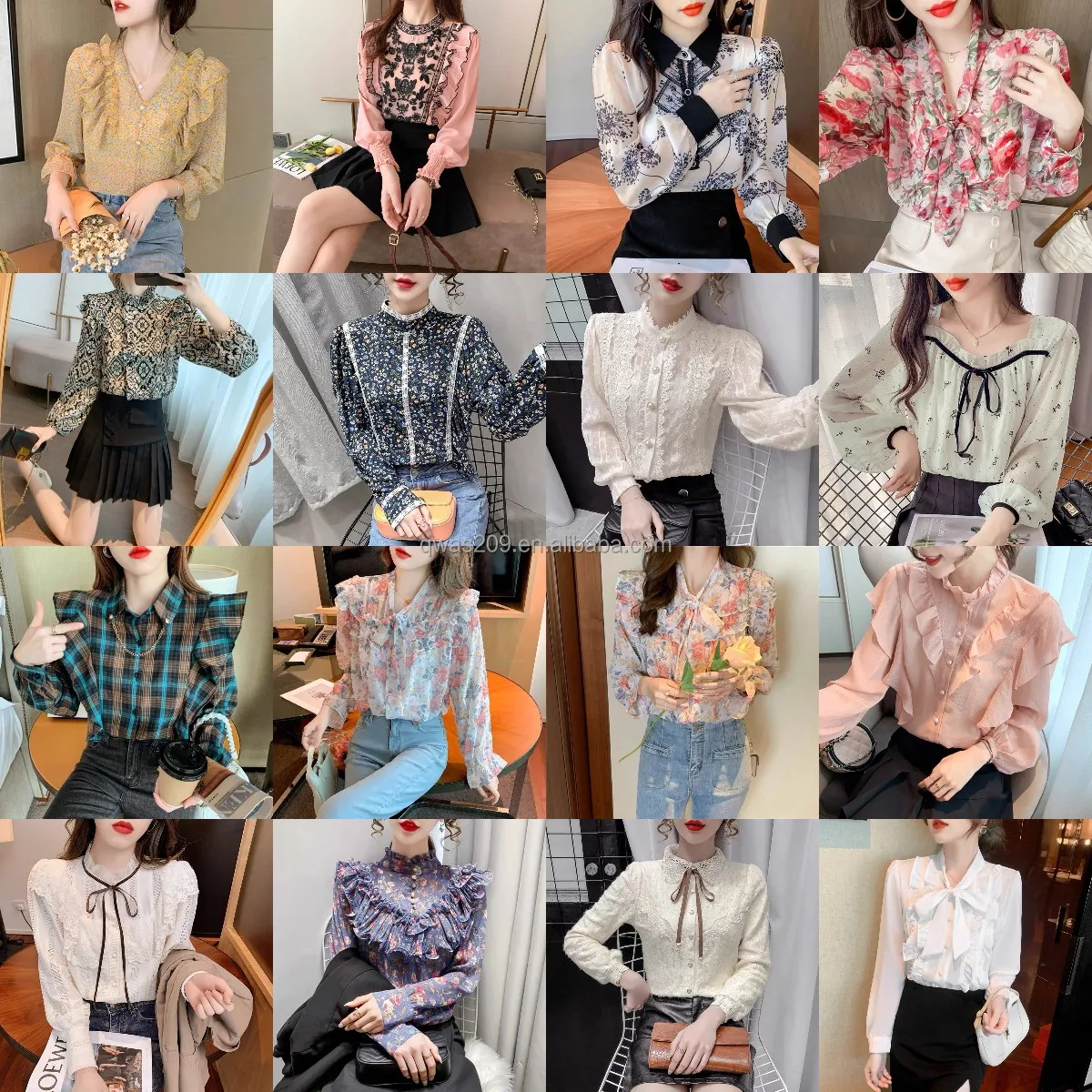 

Women's shirts with large lapels and long sleeves
