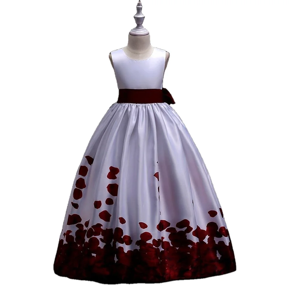 

KBH587 Long flower girl dress princess dress flower girl wedding dress in the big children print skirt