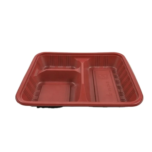 

Reddish black rectangular meal microwavable to go takeaway disposable 3 compartment plastic take out box fast food containers, Meal box:reddish black;cover:transparent