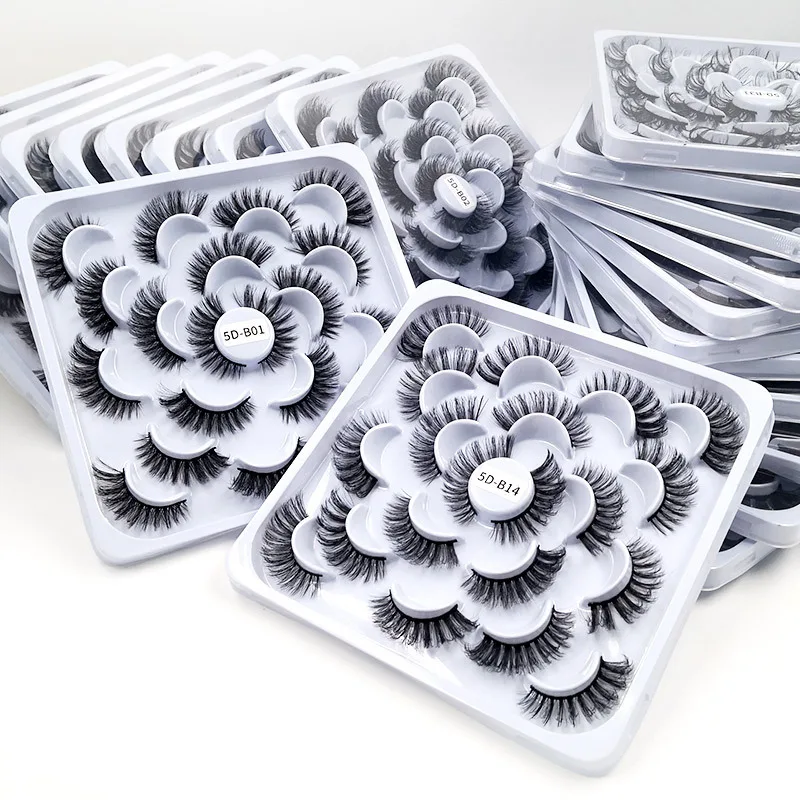 

5D Natural Thick Synthetic Eyelashes Ten Pairs Of Lotus Plate False Eyelashes Eyelashes Wholsale Custom, Black and gold