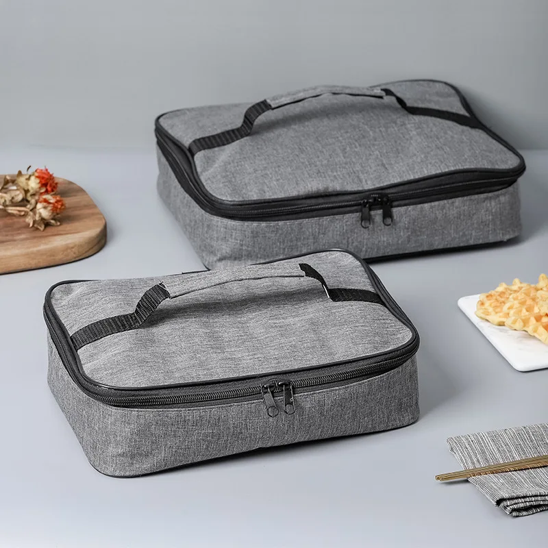 

New Customized Large Capacity Polyester grey Tote Handbag Insulated Cooler Lunch Casserole Bags Refrigerated bag, Cationic gray