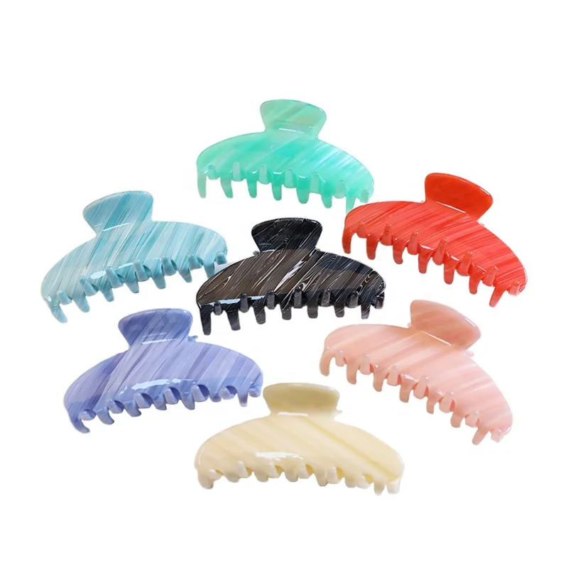 

2022 New Fashion Stripe Hair Claw Clip 10.5cm Colorful Acetate Claw Clip Custom Logo Shark Clip Girls Hairpin Hair Accessories