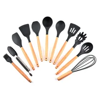 

2019 Hot sale 11 piece silicone kitchen Utensils cooking tools set with wood handle cooking Utensils