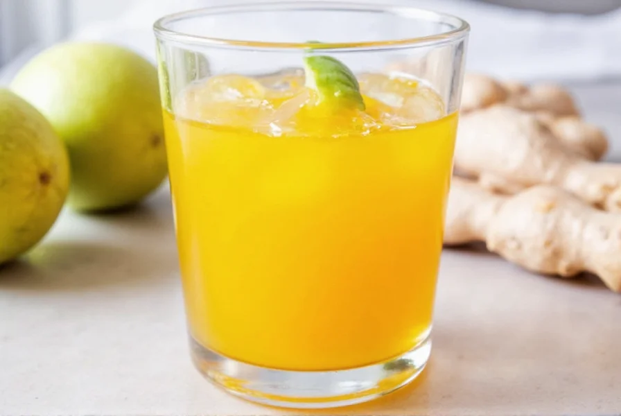 Turmeric ginger shot ingredients laid out on wooden cutting board