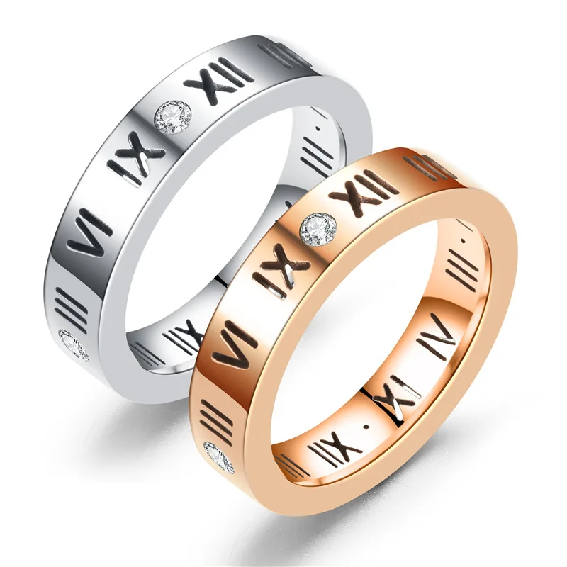 

European and American Style Roman Digital Gold plated Stainless steel Diamond Ring Manufacturers Direct Sales