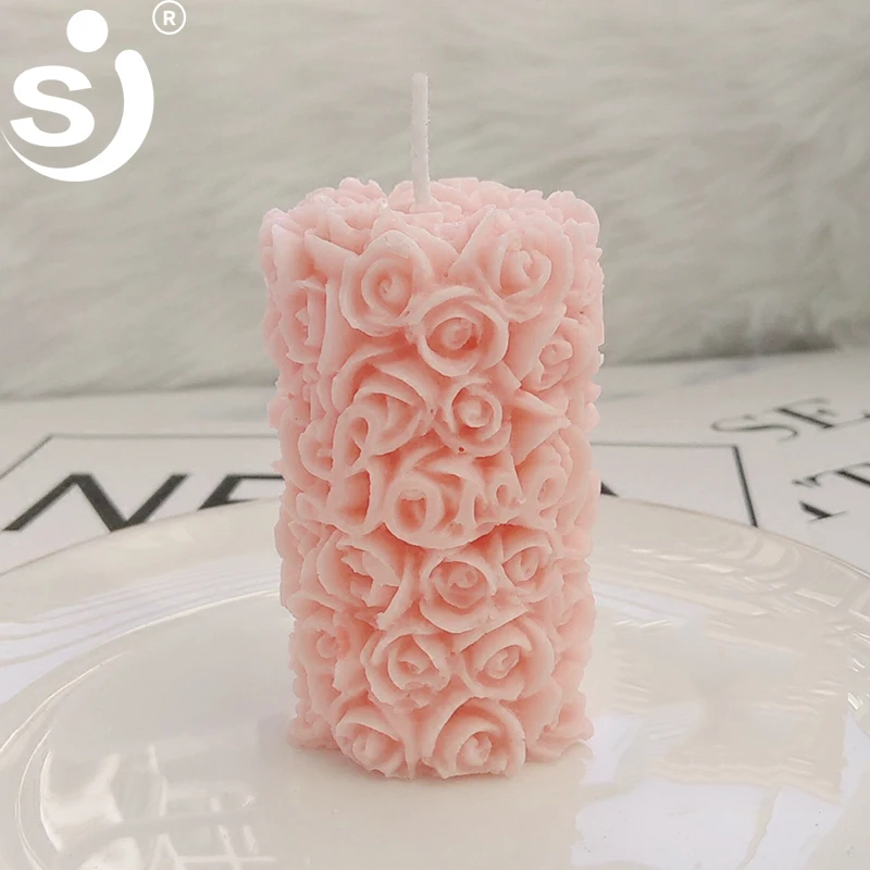 

New design 3D rose flower candle silicone mold DIY gypsum plaster mould cylinder shape silicone soap candle molds, Pantone color