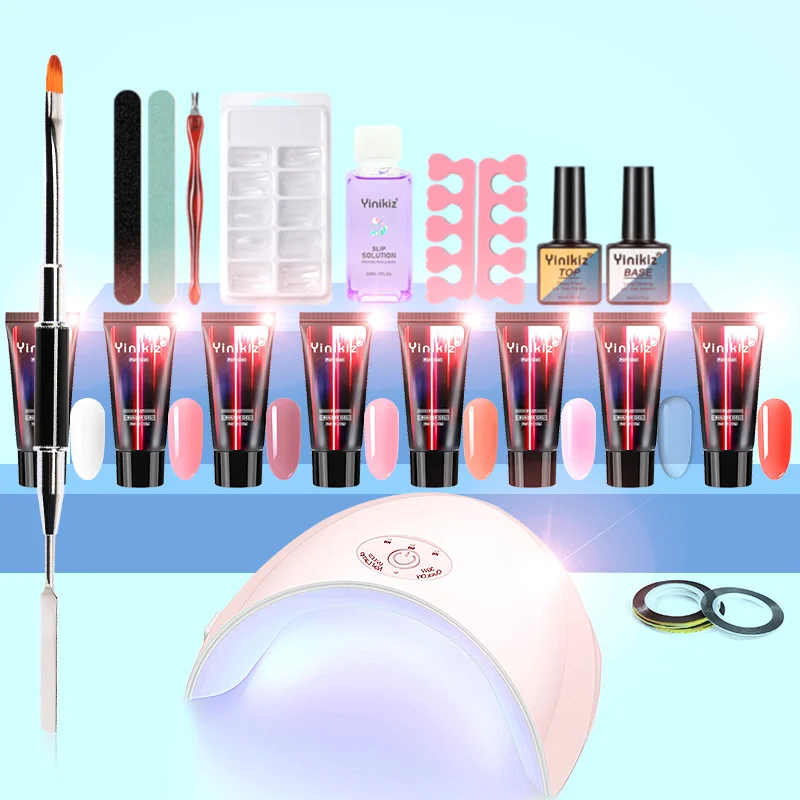 

14pcs/kit Poly Nail Extension Gel Set Gel Polish Lamp Nail Brush Tools Natural Hard Jelly Acrylic Gel Set Wholesale, 8 colors