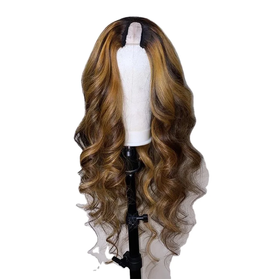 

Indian remi hair u part wig human hair white woman4/27 highlight loose wave hd lace wig for make wig