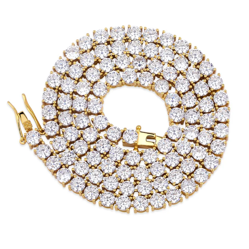 

European and American Hip Hop 3mm-5mm Moissanite 925 Sterling Silver Single Row Tennis Chain