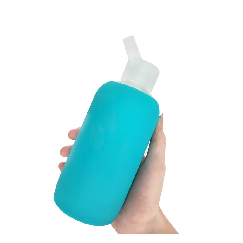 

2021 Portable Leakproof 500ml BLUE Outdoor sport water bottle with colorful silicone sleeve Borosilicate glass water bottle, Sky blue