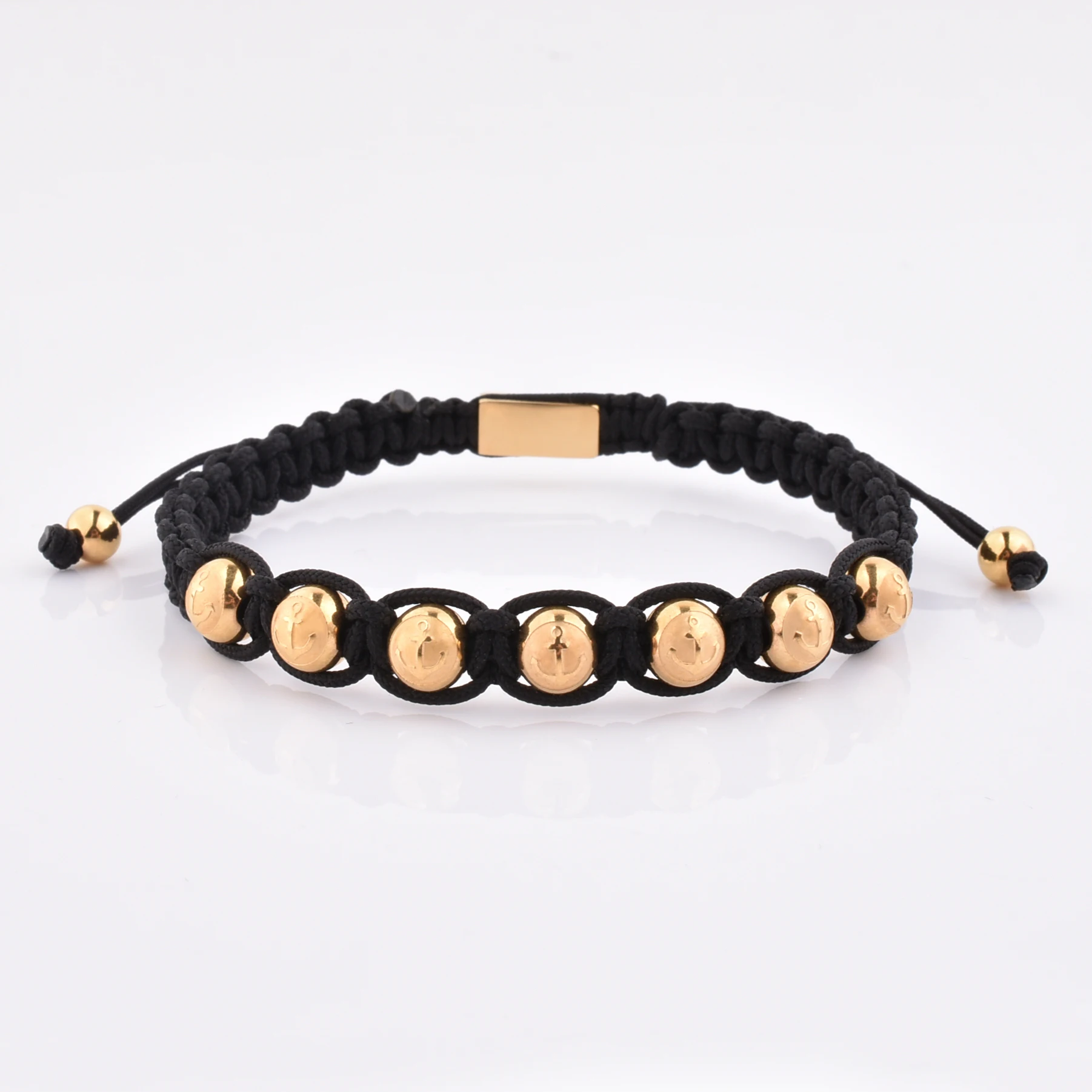

Good Quality Mens 8Mm Bead With Anchor Logo Gold Plated Charm Bracelet