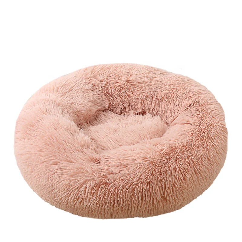 

Customized Calming Fluffy Plush Donut Cat Bed Winter Warm Long Plush Soft Dog Play Pet Bed, Multiple colors available