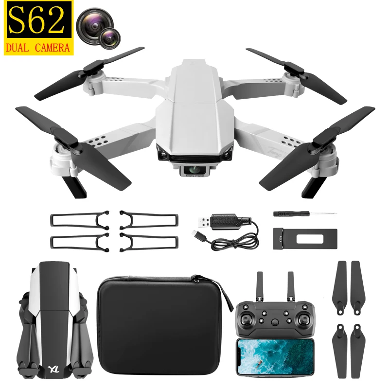 

2021 Amazon hot sale New S62 drones with hd 4K camera Foldable Led Drone 2.4G WIFI FPV For Gift, Black white gray