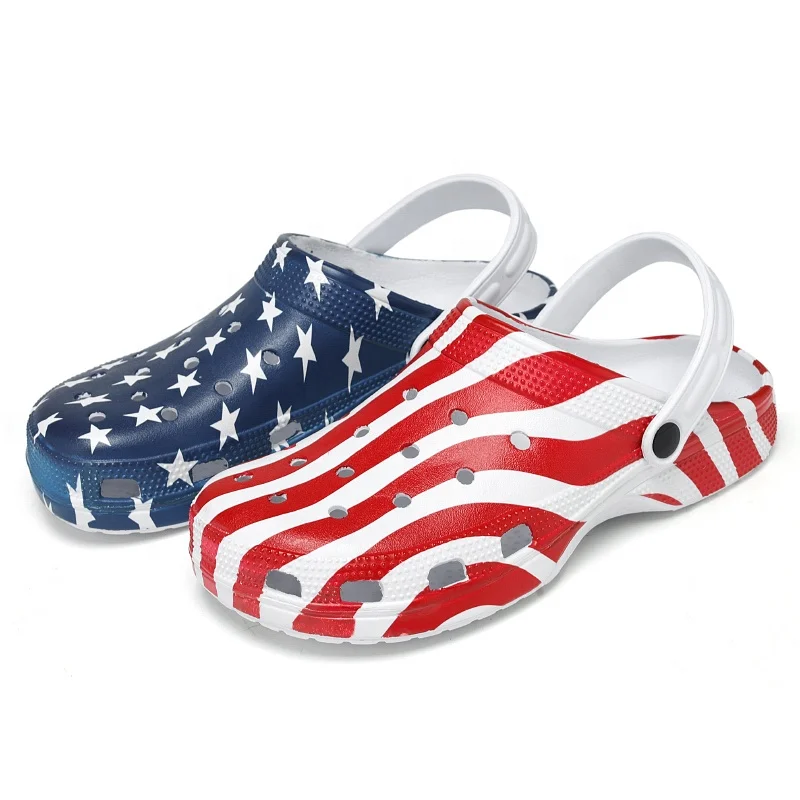 

New design plus size EVA Clogs anti-slip USA flag Slippers Sandals summer beach clog water shoes Garden Shoes Lightweight