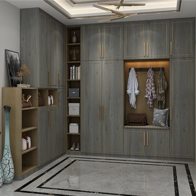 Hs-bw017 Modern Wooden Almirah Full Wall Plywood Bedroom Wardrobe
