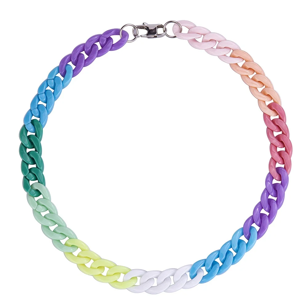 

VEROMCA Acrylic Chain Rainbow Colored Plastic Chain Hip Hop Fashion Acrylic Necklace, Rainbow colors