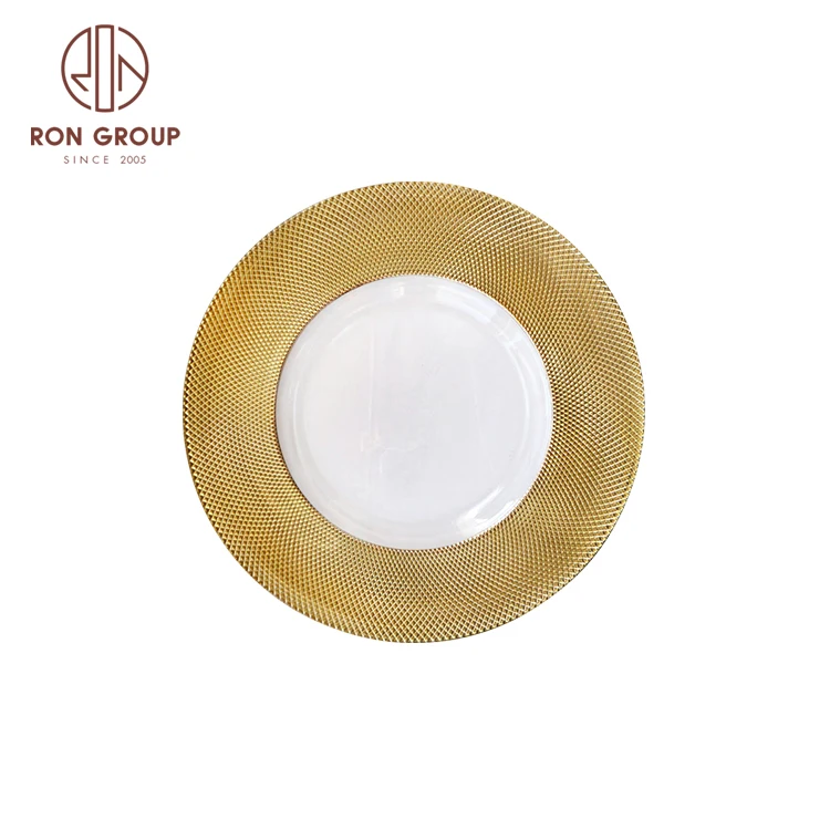 

OEM ODM custom dishware round rose gold beaded glass charger plates wedding, Gold,silver