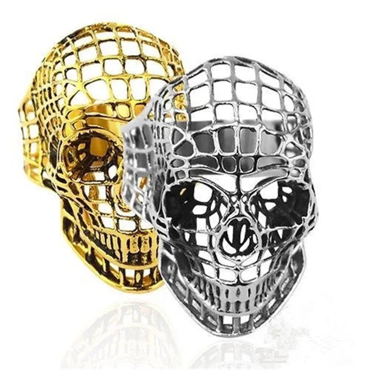 

Wholesale Punk HipHop Pierced Skull Carving Ring for man