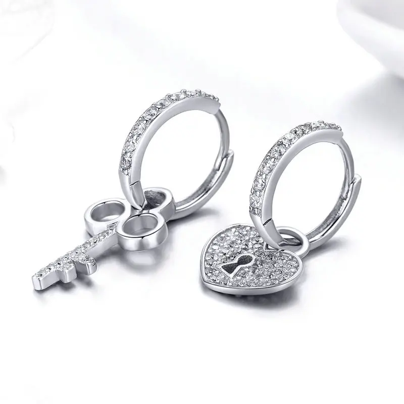 

Difference design 925 hearts and key sterling silver hoop earrings