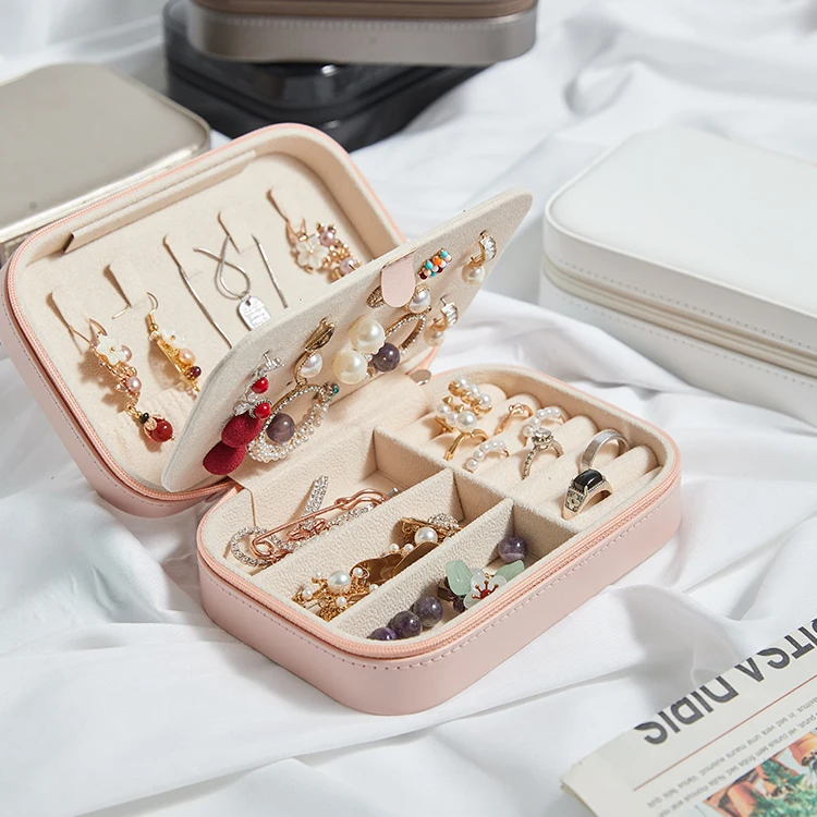 

OEM PU Leather Zipper Velvet Storage Case Jewelry Travel Case for Jewelry