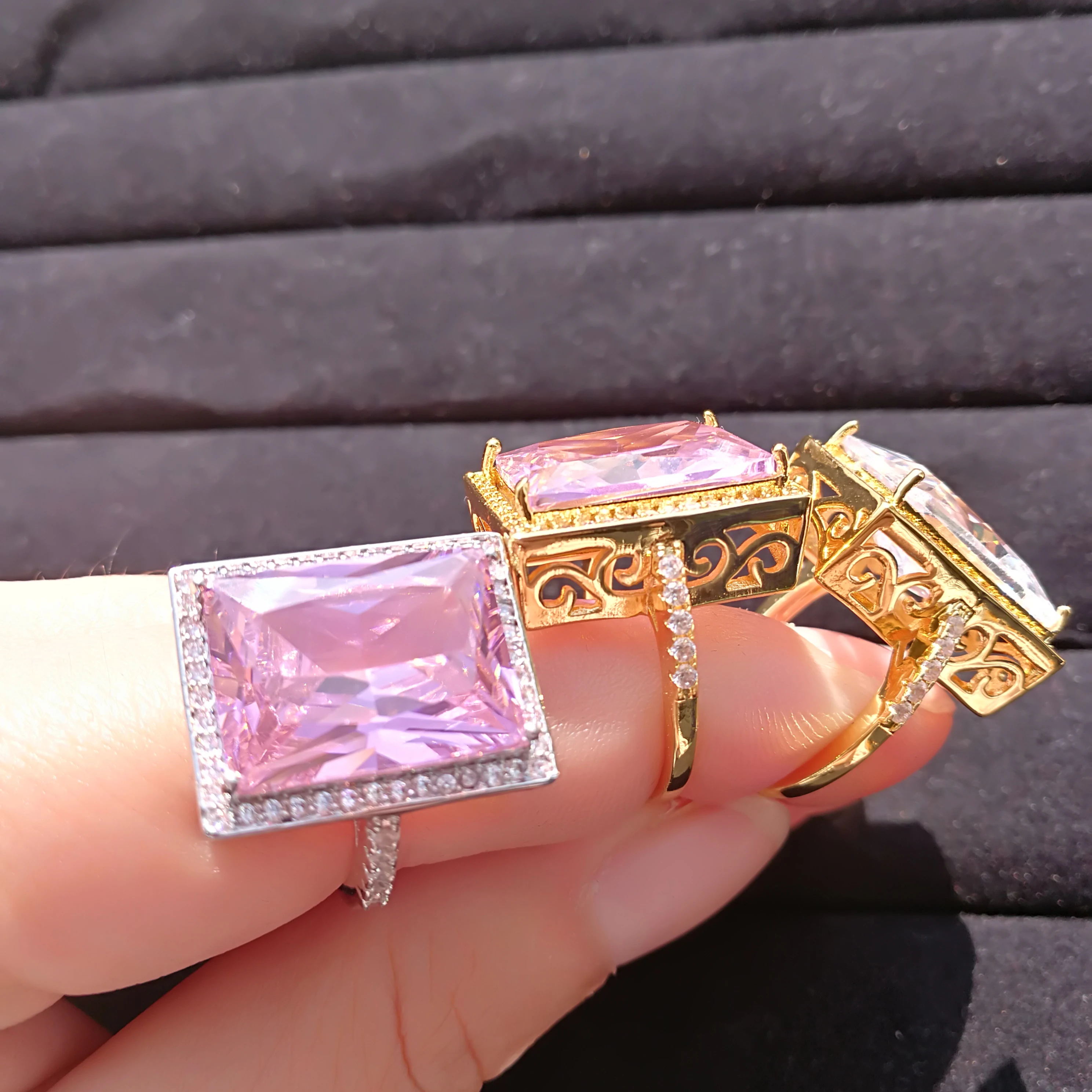 

Pink Cubic Zirconia Diamond Sterling Silver 18K Gold Women's Trendy Silver Ring