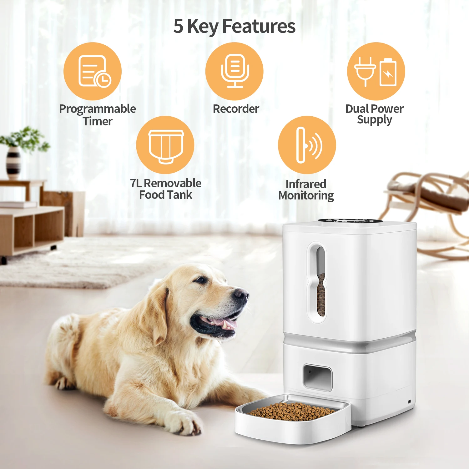 

RTS wholesales direct large capacity 7L smart food stainless steel infrared auto pet feeder