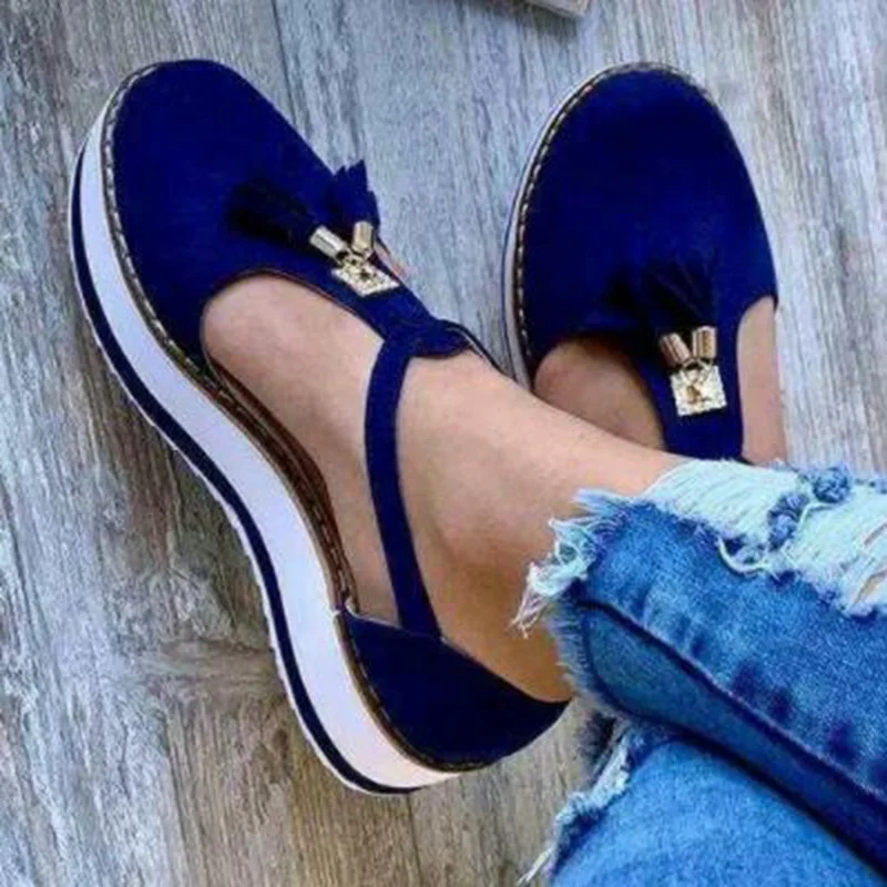 

Hefei SY Women's flat shoes thick-soled sandals women leather tassel wedge heel fashion casual tassels 2020 summer shoes, As the picture