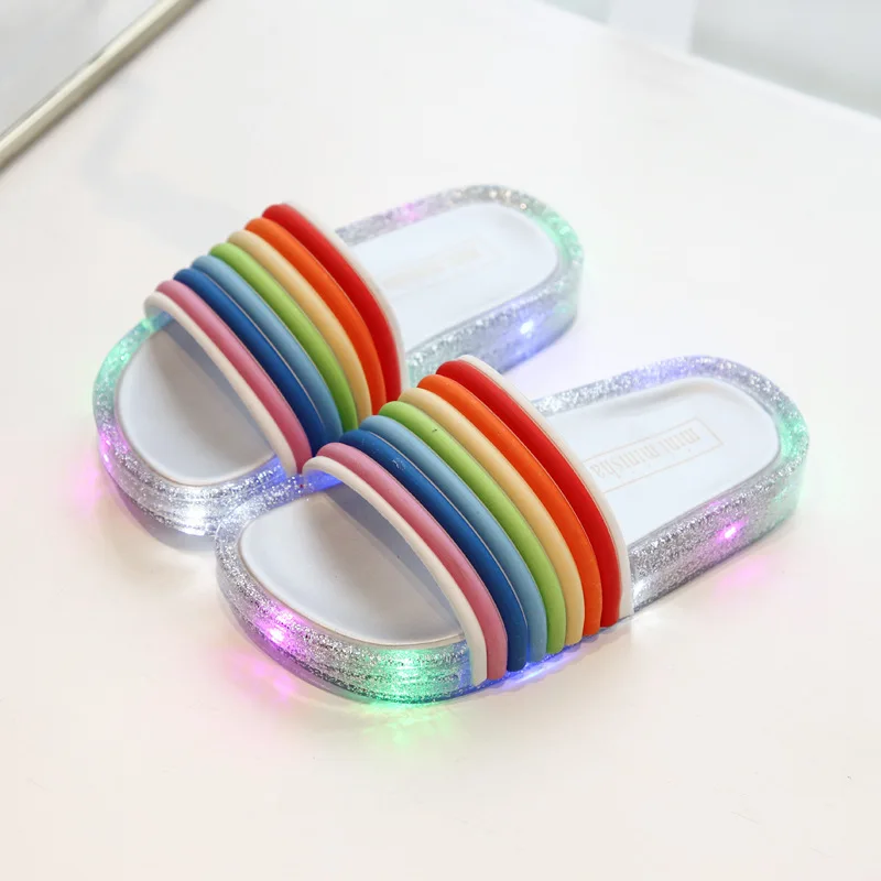 

Summer Children LED Slippers Boys Girls Slippers PVC Non-slip Rainbow Beach Kids Home Bathroom Slippers