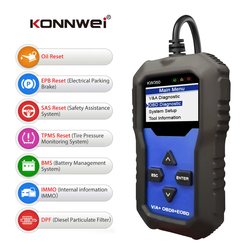 Diagnostic Scanner Konnwei Kw350 Oil Reset Transmission Abs Airbag