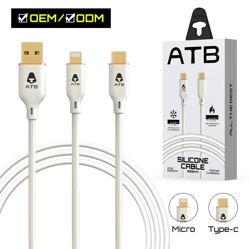 Fast Charging Cable Metal Zinc Alloy Liquid Silicone Micro USB Type-C Charger Data Cable For iPhone Android