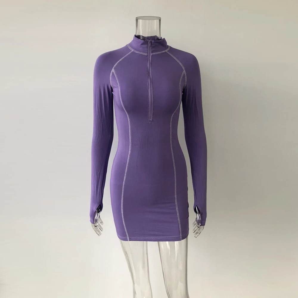 
8037 Factory wholesale fashion black gray long sleeve dress 