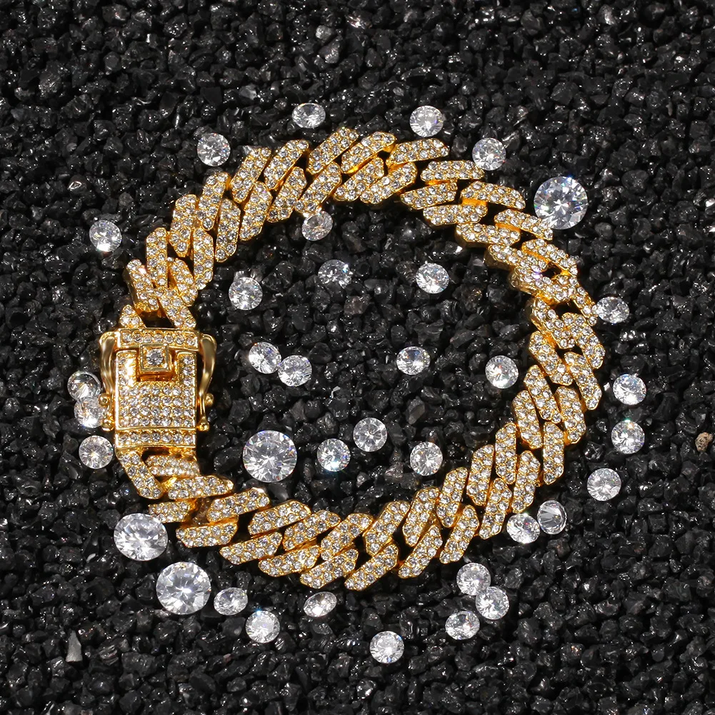 

Fashion 12mm Miami Cuban Heavy Bracelet Clawing Setting Iced Out Cubic Zirconia Necklace Hip Hop Jewelry