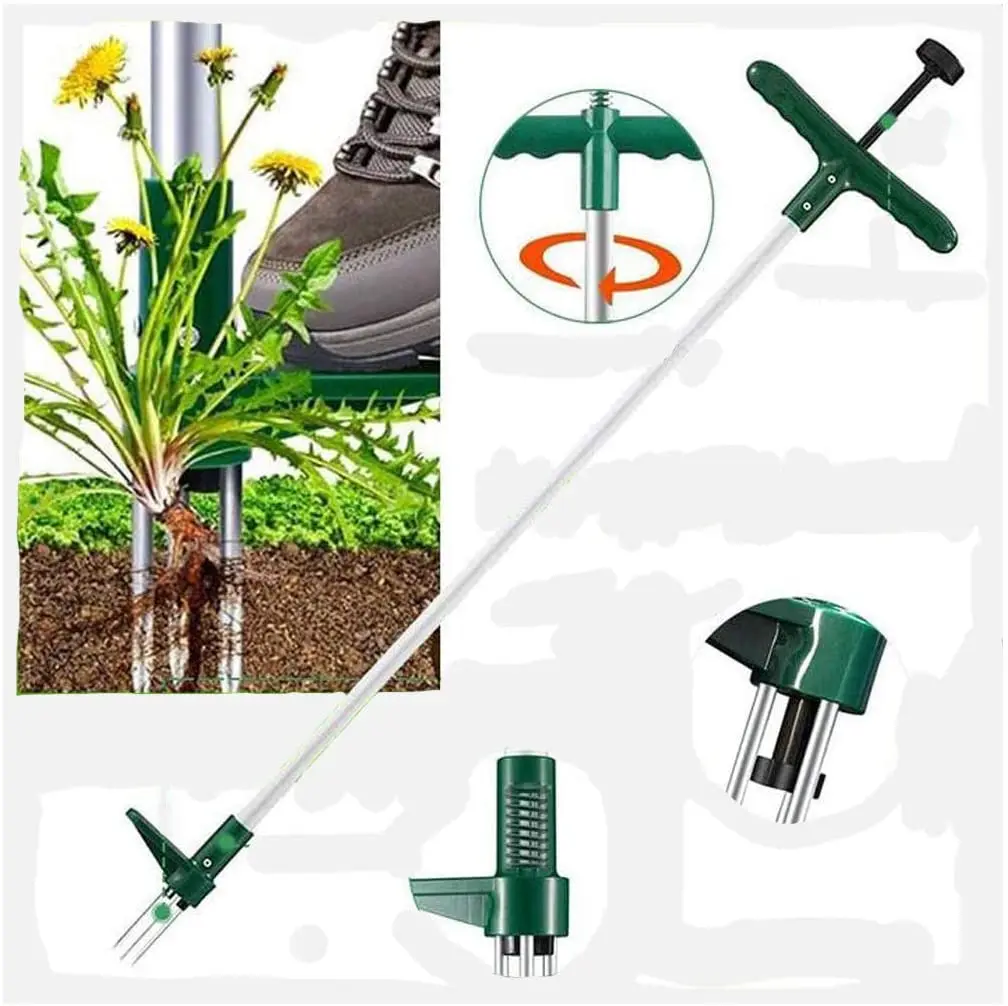 

Vertical plant root remover 3 claws standing weeder garden hand tool with long handle and high-strength foot pedal