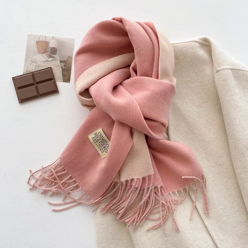 Wholesale Solid Winter Pashmina Shawl Thick Women Soft Imitation Cashmere Poly Winter Scarf With Fringe for Women