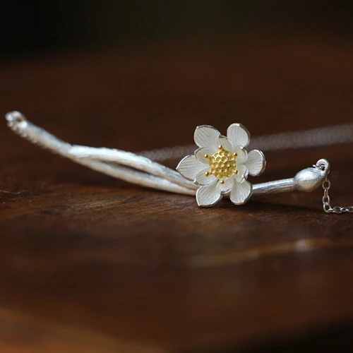 925 Sterling Silver Lotus  Necklaces Pendants for Women Fashion Lady Festival Gift Jewelry