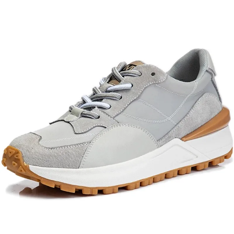 

Dropshipping Custom Logo Chunky Sneakers Women Genuine Leather Mesh Mixed Colors Cross Tied Fashion Platform Lady Casual Shoes
