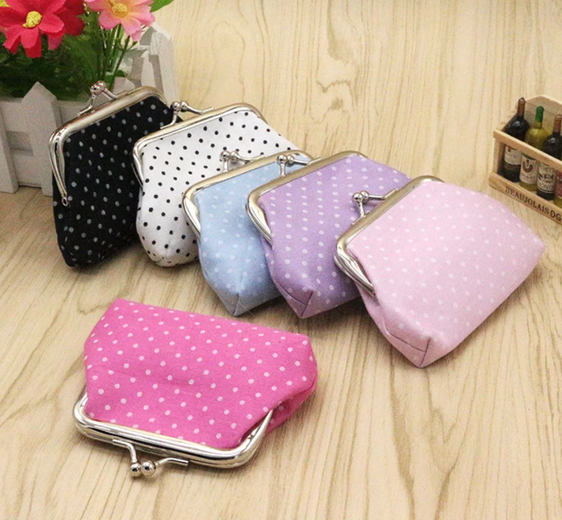 

Wholesale small polka dot fabric coin purse buckle mini coin purse, Picture color