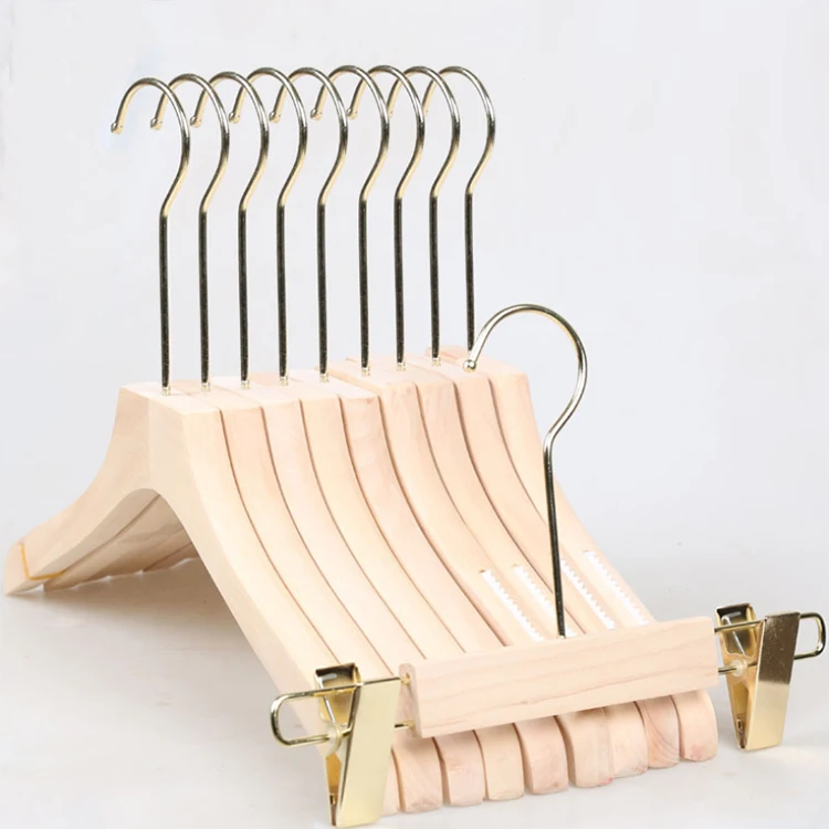 

Kids Wood Clothes Hanger Dryer Rack Metal Hooks for Hanging Clothes Garment Pants Dress Underwear, Gold