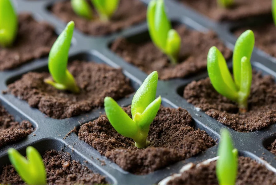 Close-up view of bell pepper seeds being placed in seed starting trays at proper 1/4 inch depth