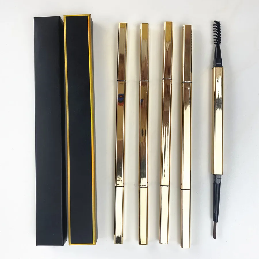 

Waterproof No Logo Eyebrow Pencil Gold Tube Custom Private Label Makeup Eyebrow Pencil With Packaging, 5 colors