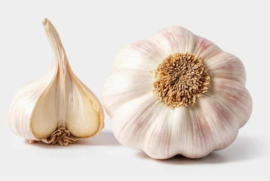 Vergleich von frischen und verdorbenen Knoblauchzehen zur Verdeutlichung optischer Unterschiede