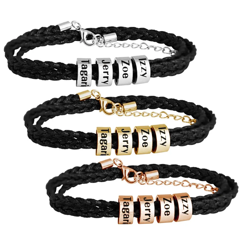 

Personalized Stainsteel Steel Braided Rope Bracelet Custom Name Men Bracelet, Picture