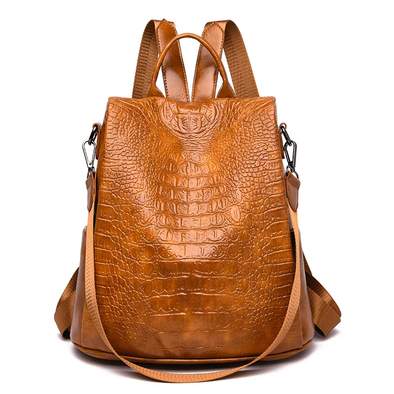 

New Fashion Crocodile Design Backpack Anti Theft Waterproof Pu Leather Shoulder Backpack College School Bag Student Backpack, Brown,black