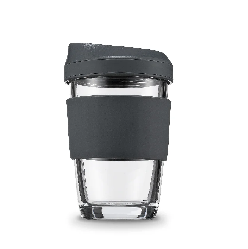

Fashion design high borosilicate glass coffee travel mug with silicon sleeve