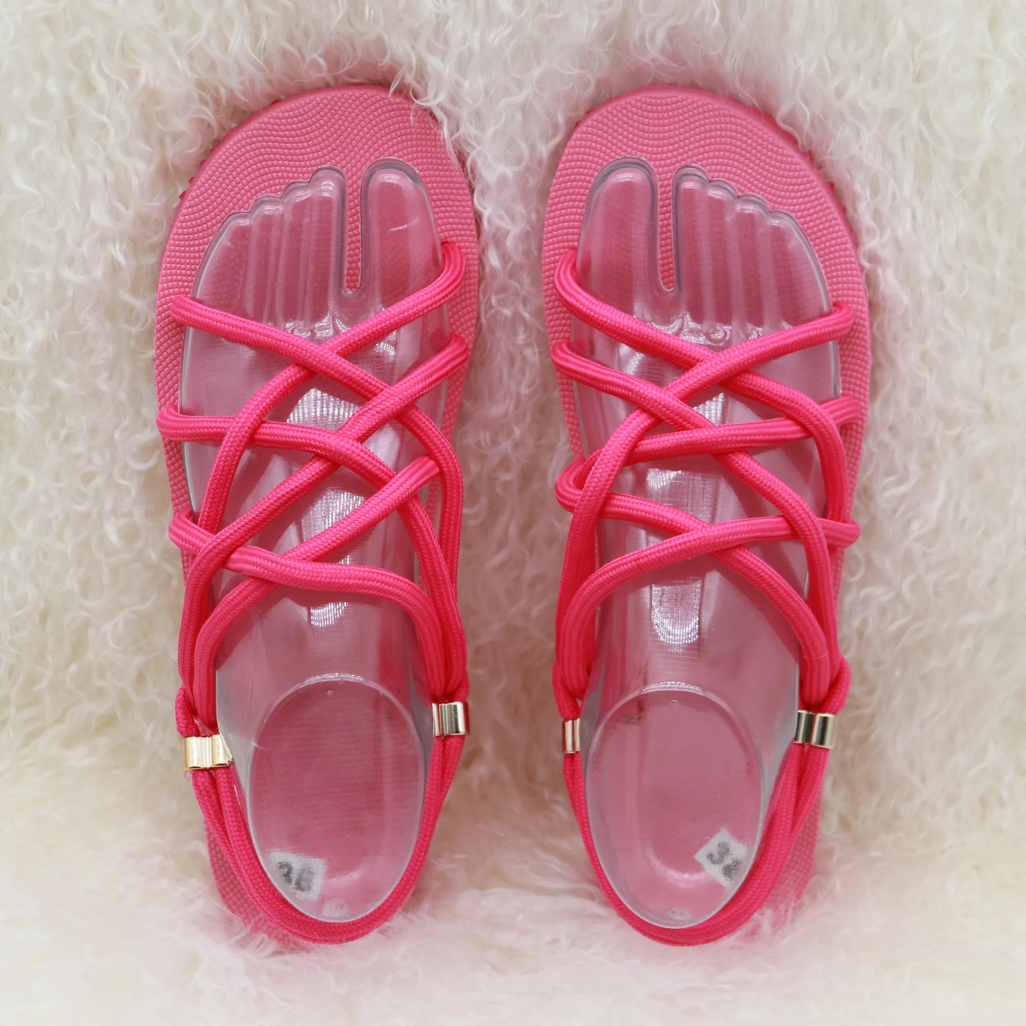 

2021 wholesale price ready stock handmade hot pink color rope sandals non slip 2021, 5 colors