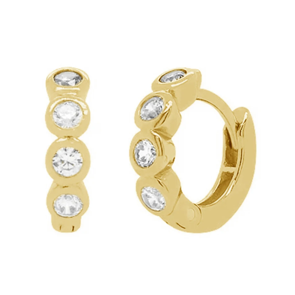 

18K gold plated bezel huggie earrings with cubic zircon for women 925 sterling silver beaded hoop earrings